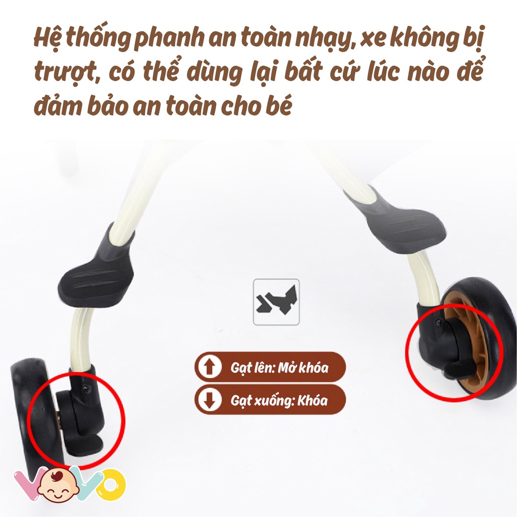 Xe đẩy gấp gọn 2 chiều Vo Vo VO-0206 siêu nhẹ, hệ thống giảm xóc giúp bé dễ ngồi vô cùng thoải mái