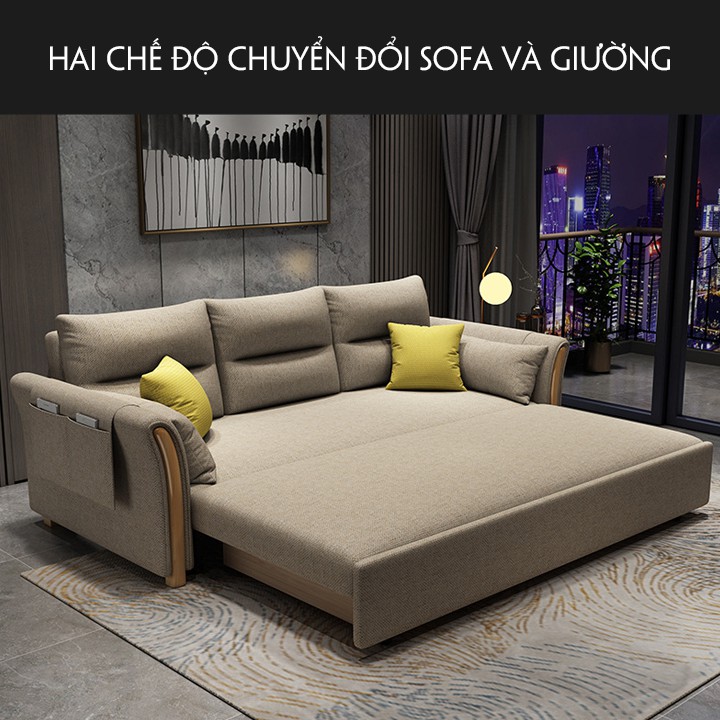 Giường sofa đa năng gấp gọn nhập khẩu đệm bọt biển cao cấp phong cách Châu Âu, KT : 1m5 x1m9