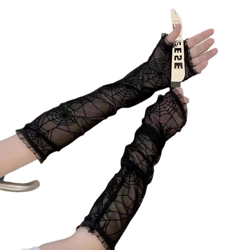 Găng Tay Ren Ngắn Chống Tia UV Họa Tiết Mạng Nhện Thời Trang Quyến Rũ Cho Nữ