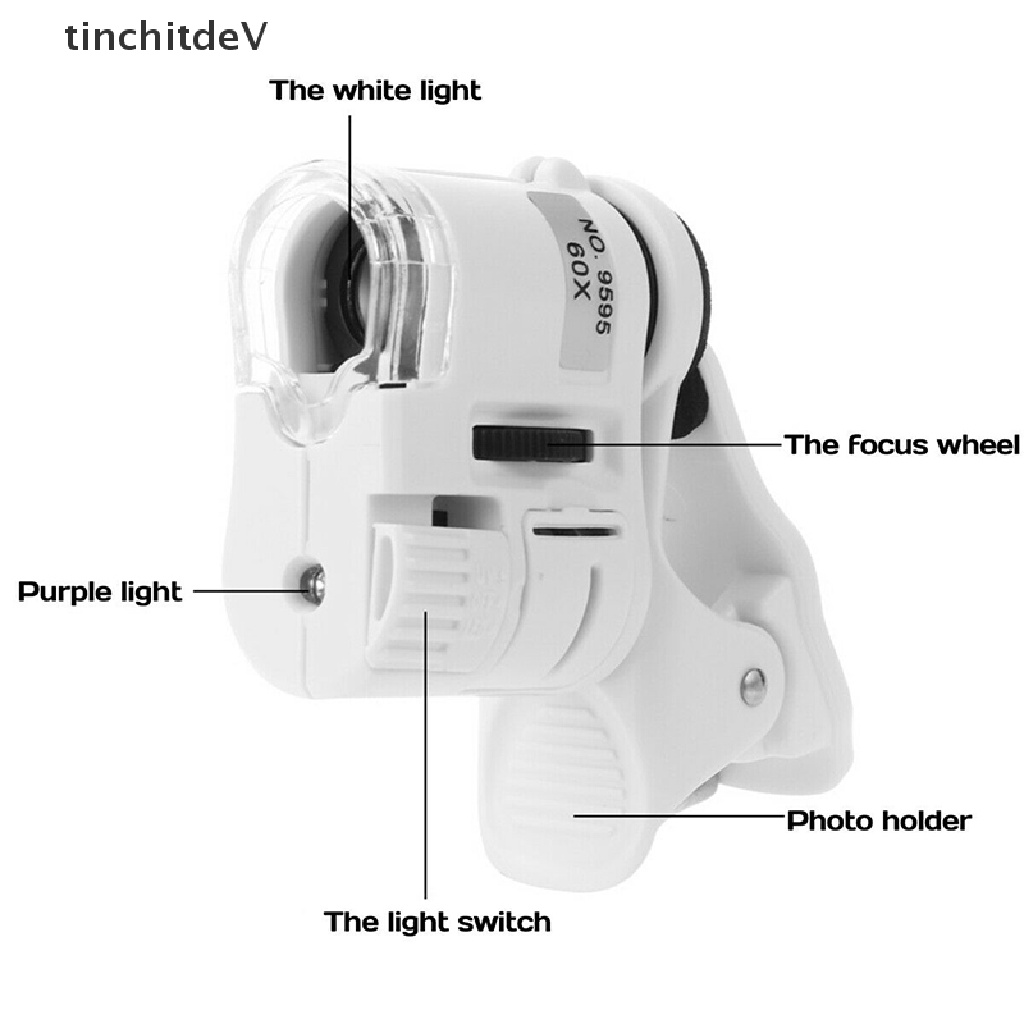 Kính Lúp Phóng Đại 60 Lần Kẹp Điện Thoại Có Đèn LED UV
