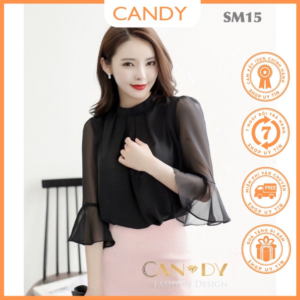 Áo sơ mi nữ kiểu công sở tay voan ống loe cách điệu SM15 Candy Fashion