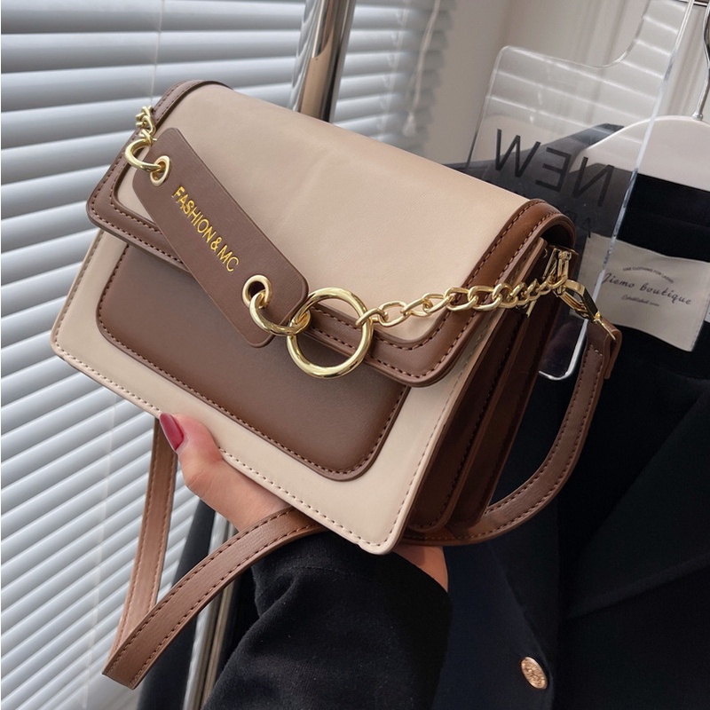 Túi xách IELGY đeo chéo vai hình vuông nhỏ màu tương phản thời trang đơn giản