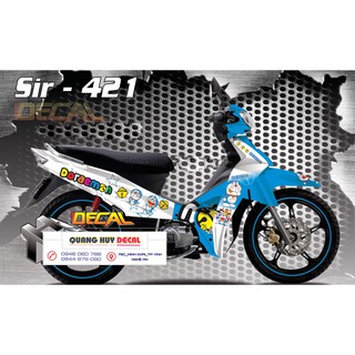 Tem trùm Sirius xanh trắng doremon rc, độ team decal xe máy si spark rẻ đẹp