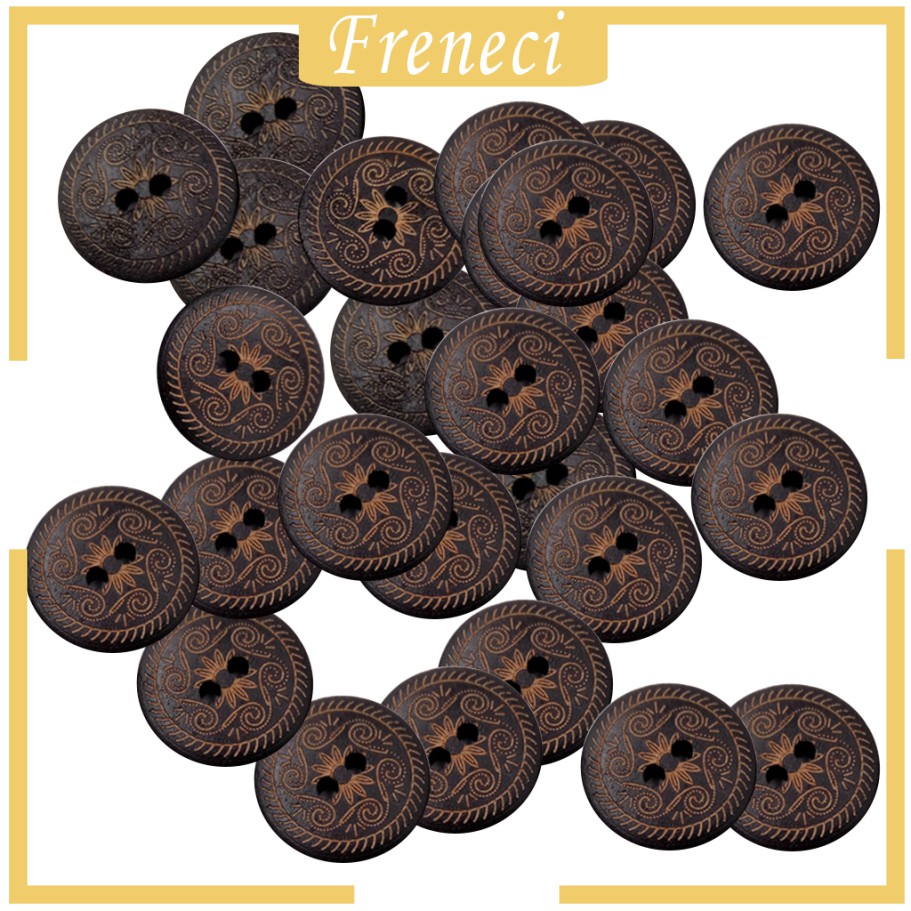 Set 50 Nút Gỗ Tròn 2 Lỗ 18mm In Họa Tiết Hoa Trang Trí Quần Áo