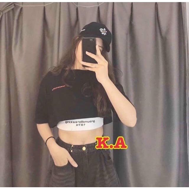 Set áo ba lỗ đen thun lụa kèm áo croptop form rộng xinh xắn cá tính 1974