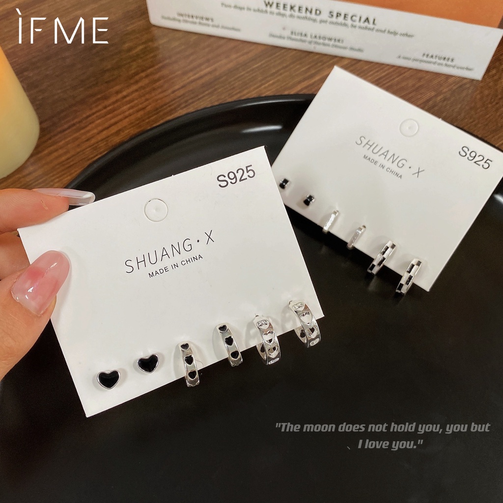 IF ME Set 3 Đôi Bông Tai Bạc Hình Trái Tim / Dầu Thời Trang Cho Nữ