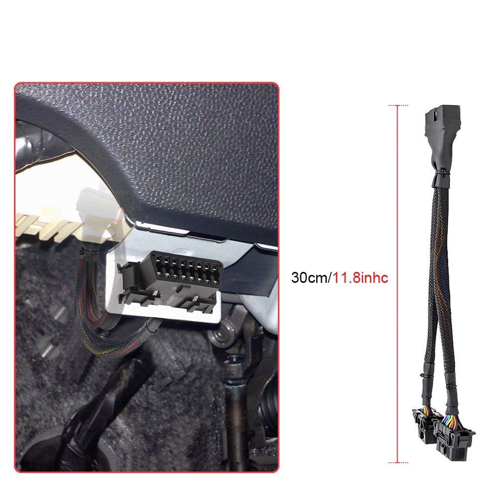 Dây Cáp Nối Dài 30CM 2 Trong 1 OBD 2 OBD2 16Pin Male Sang 2 Female Cho ELM327 HUD