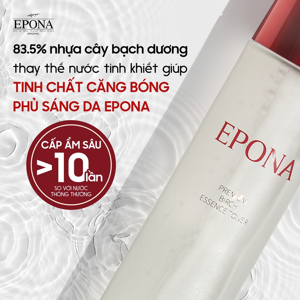 Bộ Đôi Mờ Nám - Trẻ Hoá Làn Da Epona Premium Birch Essence Toner 150ml, Kem Epona Hồng Sâm 50ml