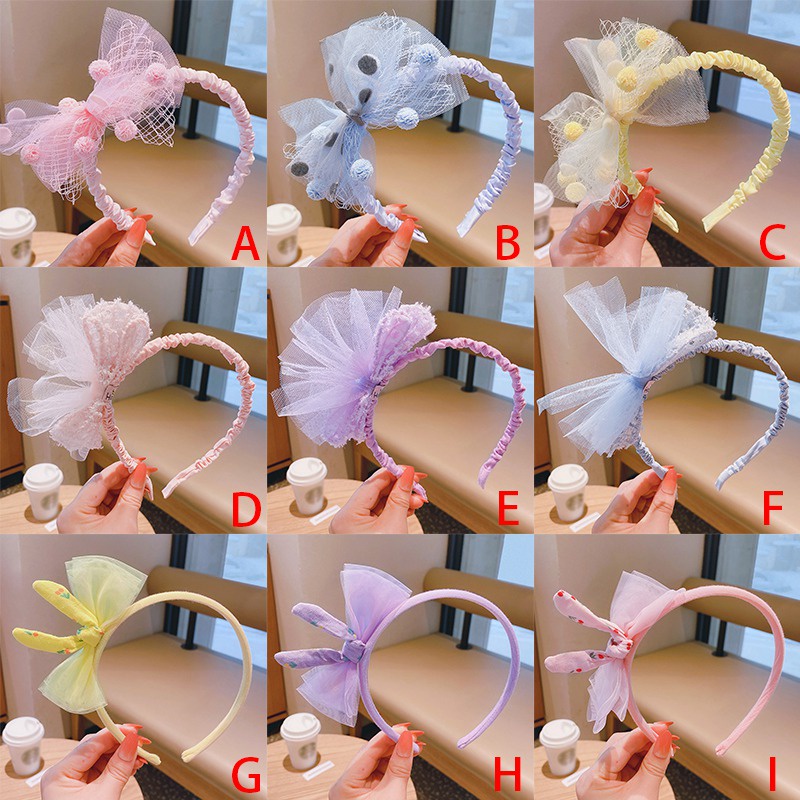 Băng đô vải lưới đính nơ dễ thương độc đáo cho bé gái