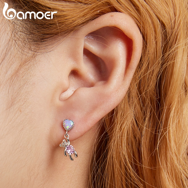 Bông tai BAMOER SCE1384 Bạc 925 hình gấu thời trang cho nữ