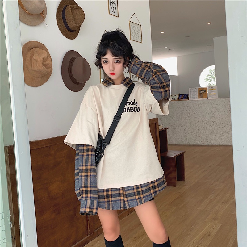 ZHELIHANGFEI Áo Thun POLO Dài Tay Giả Hai Lớp Phong Cách Retro Dễ Phối Đồ