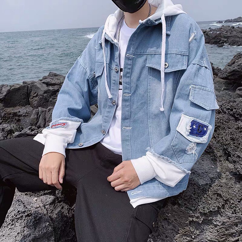 Áo Khoác Jeans Đôi Phối Mũ Nỉ Unisex Cho Cả Nam Và Nữ Vải Jeans Xuất Dày Dặn