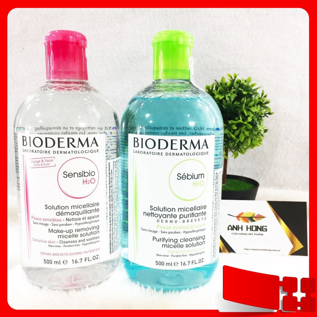 Nước Tẩy Trang Bioderma H2O 500ml Créaline Hồng, Sébium Xanh [SIÊU SALE LỚN]