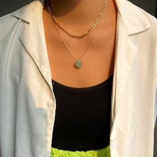 Vòng cổ choker thiết kế dây dạng xích mặt dây chuyền tròn phong cách Hàn Quốc