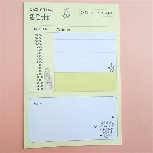 Combo 4 CuốnTập Kế Hoạch Ghi Chú Ngày - Daily Time (12.5 x 18 cm) Mẫu Khác Nhau