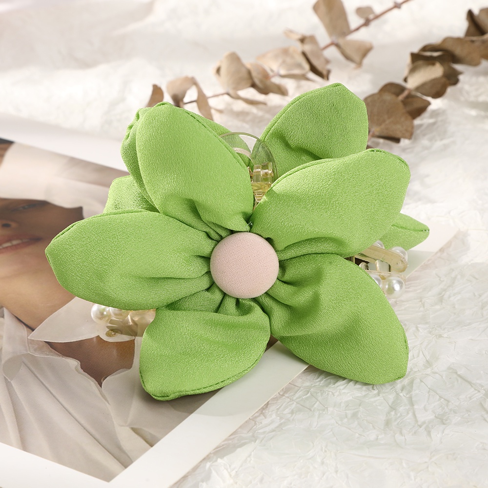 Kẹp tóc HAIMEIKANG đính hoa vải ngọc trai màu trơn dễ thương xinh xắn