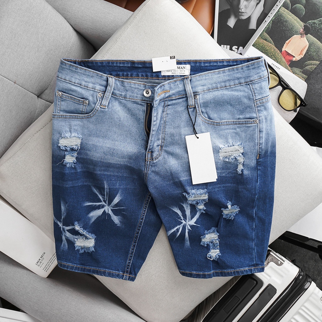 Quần short jean nam cao cấp jean co giãn dáng suông vnxk