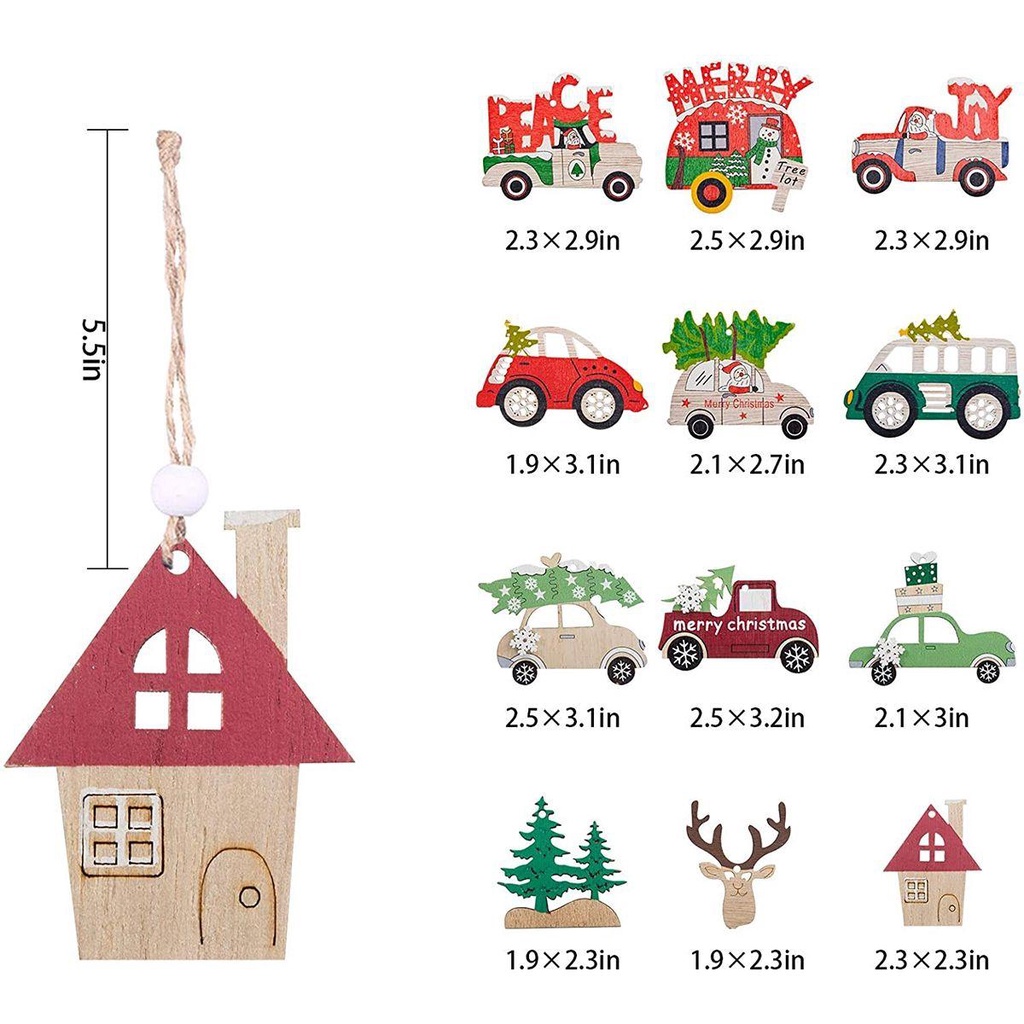 YIYU Ngôi Nhà Gỗ Có Dây Treo Dùng Trang Trí Cây Thông Giáng Sinh