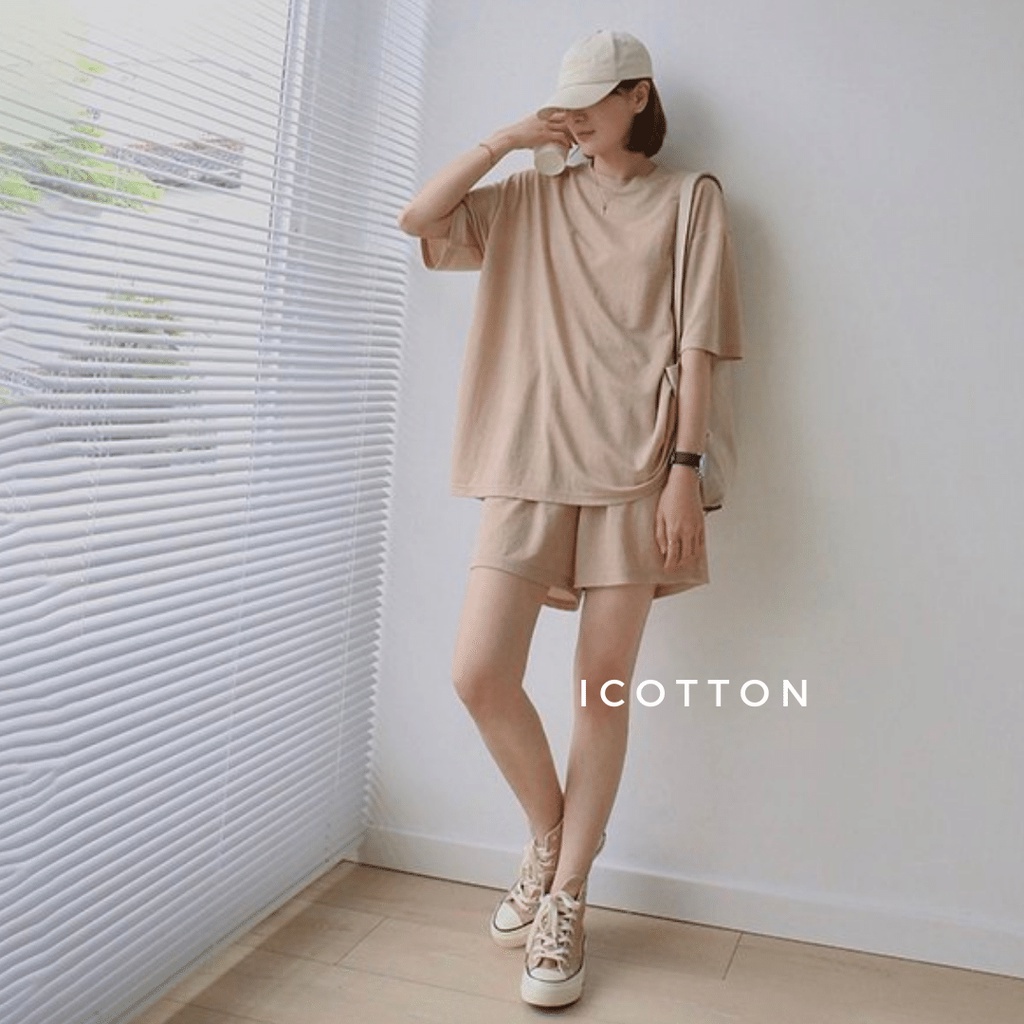 Bộ đồ mặc nhà nữ ❤iCotton❤ set áo cộc quần đùi 100% cotton cao cấp, co dãn thoải mái