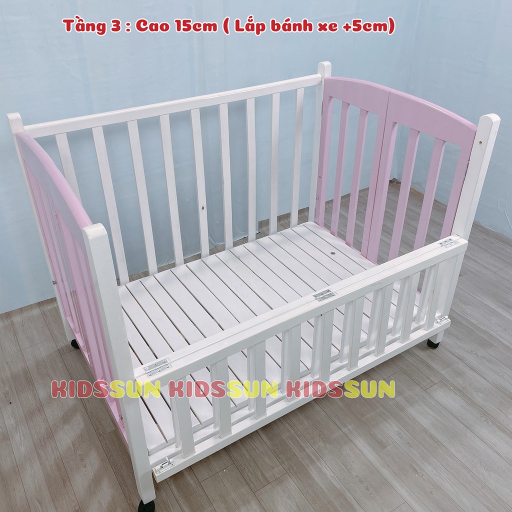 [Combo 3] Cũi Cho Bé Giường Cũi Trẻ Em Trắng Hồng Chất Liệu Gỗ Quế Kích Thước [110x70x96] Kèm Bánh Xe Bảo Hành 24 Tháng