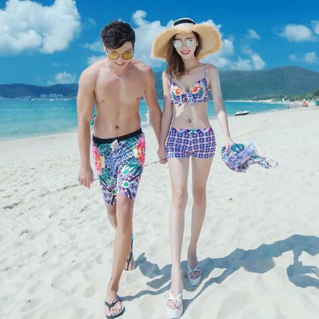 Sét 3 món đầm 2 dây chéo lưng + quần nam + sét bikini so hot