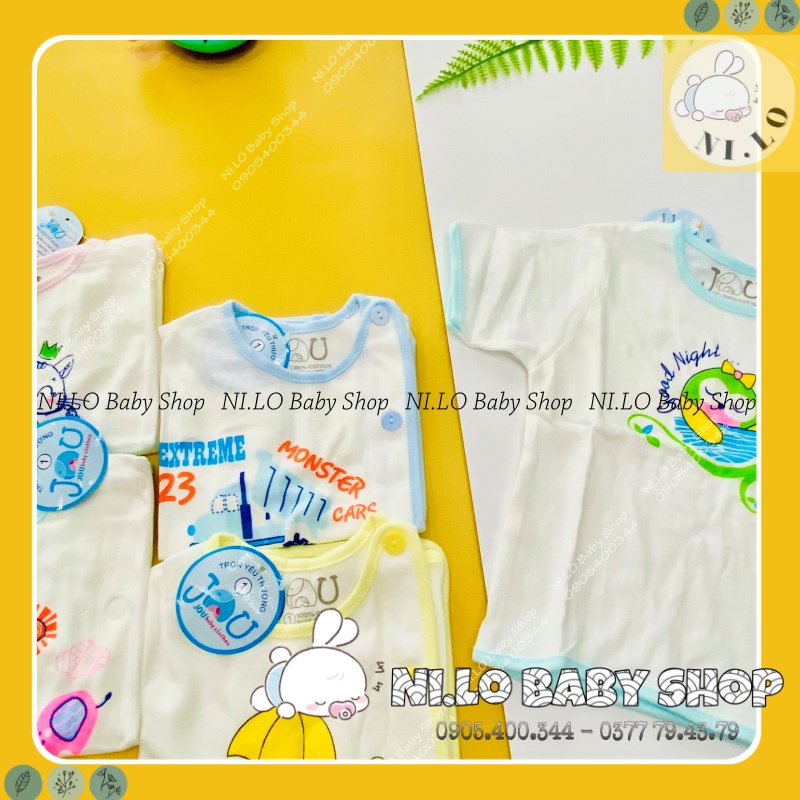 Áo sơ sinh trắng, ngắn tay nút lệch JOU, chất vải cotton 100% cao cấp mềm mịn, thoáng mát {Ảnh thật}