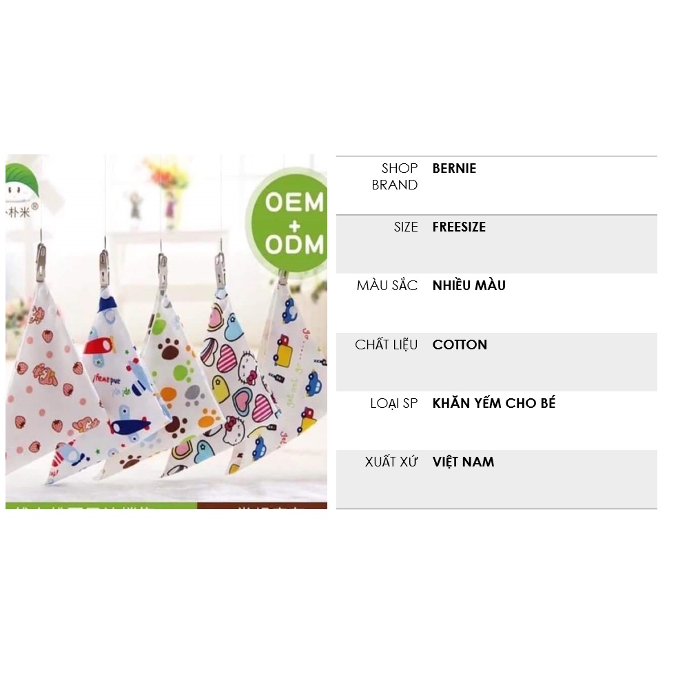 Khăn yếm tam giác Cotton 2 lớp cúc bấm cao cấp cho bé 0-4 tuổi (loại 2 nấc cúc bấm)-20T004