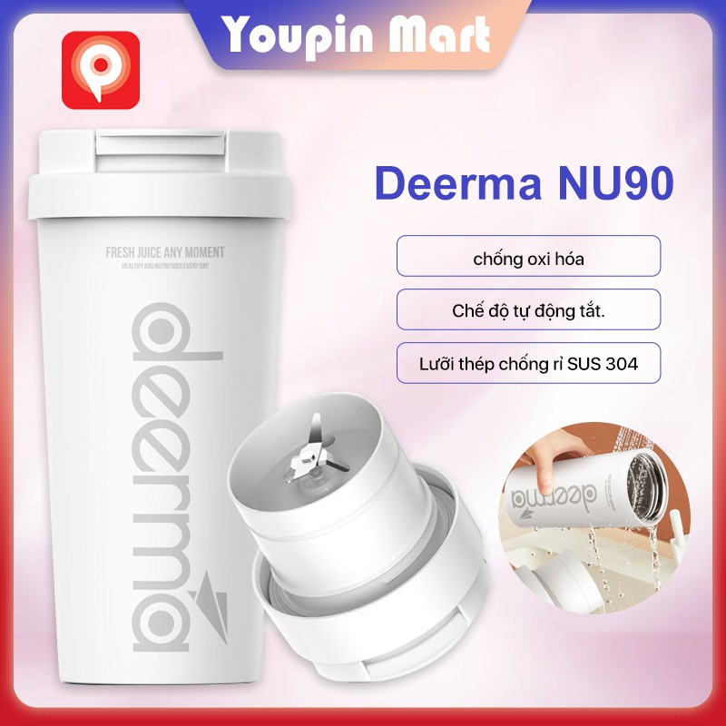 Máy Xay Sinh Tố Cầm Tay Xiaomi Deerma2 trong 1 NU90- Máy ép trái cây không dây-4 lưỡi chống rỉ