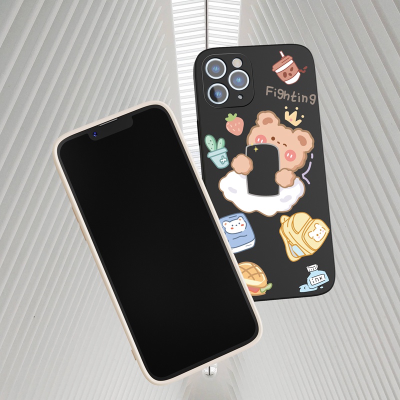 Ốp lưng iphone Suntaiho Ốp lưng iphone Ốp Điện Thoại silicon mềm họa tiết gấu nâu đang chụp ảnh cho iPhone 13 12 11 Pro Max X XR Xs Max 7 8 Plus