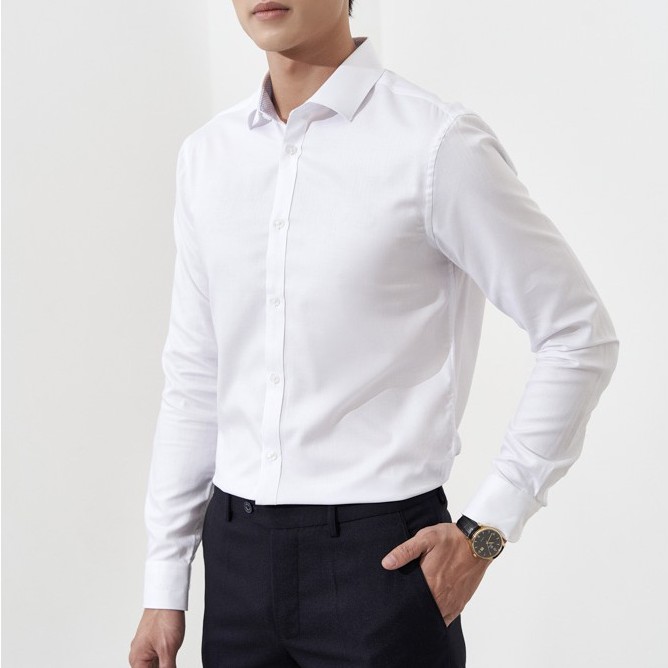 Sơ Mi Nam Dài Tay Công Sở VENISCE - Màu Trắng Sọc Xương Cá CL0081-01, Form Slim Fit, Vải Cotton