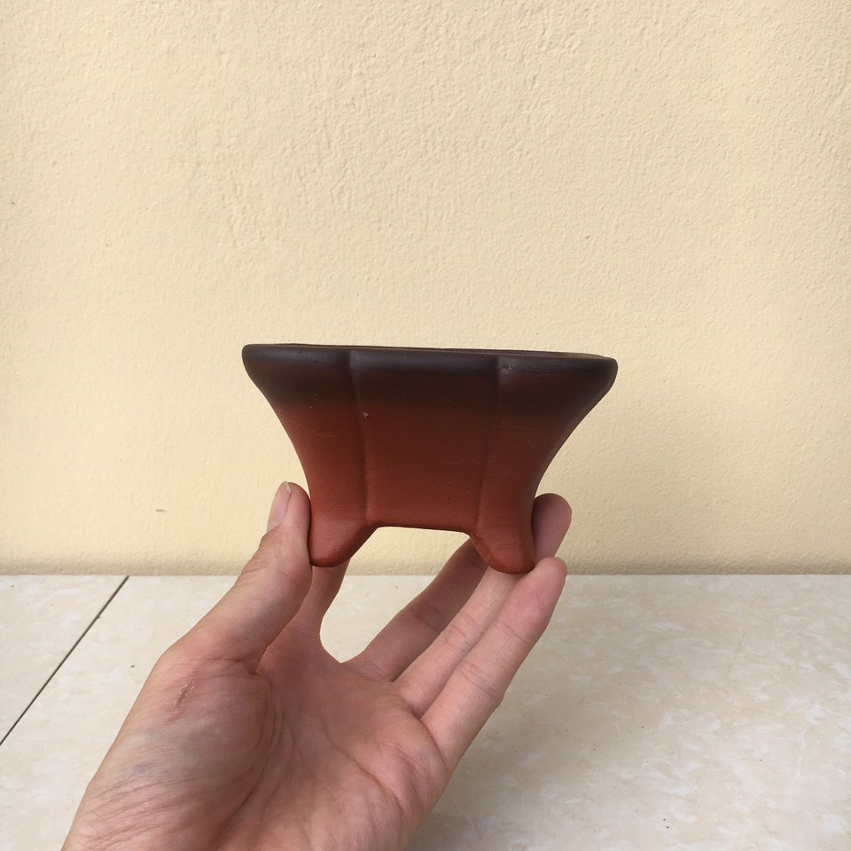 Chậu bonsai Vuông loe mini đất nung gốm Bát tràng 1 size BM-34