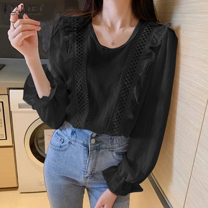 Áo kiểu  ZANZEA tay dài phối ren thời trang quyến rũ