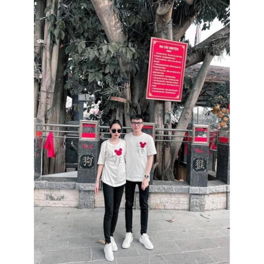 BÁN SỈ SET ÁO ĐÔI MICKEY LOVE TIM ĐỎ MÀU TRẮNG NAM NỮ