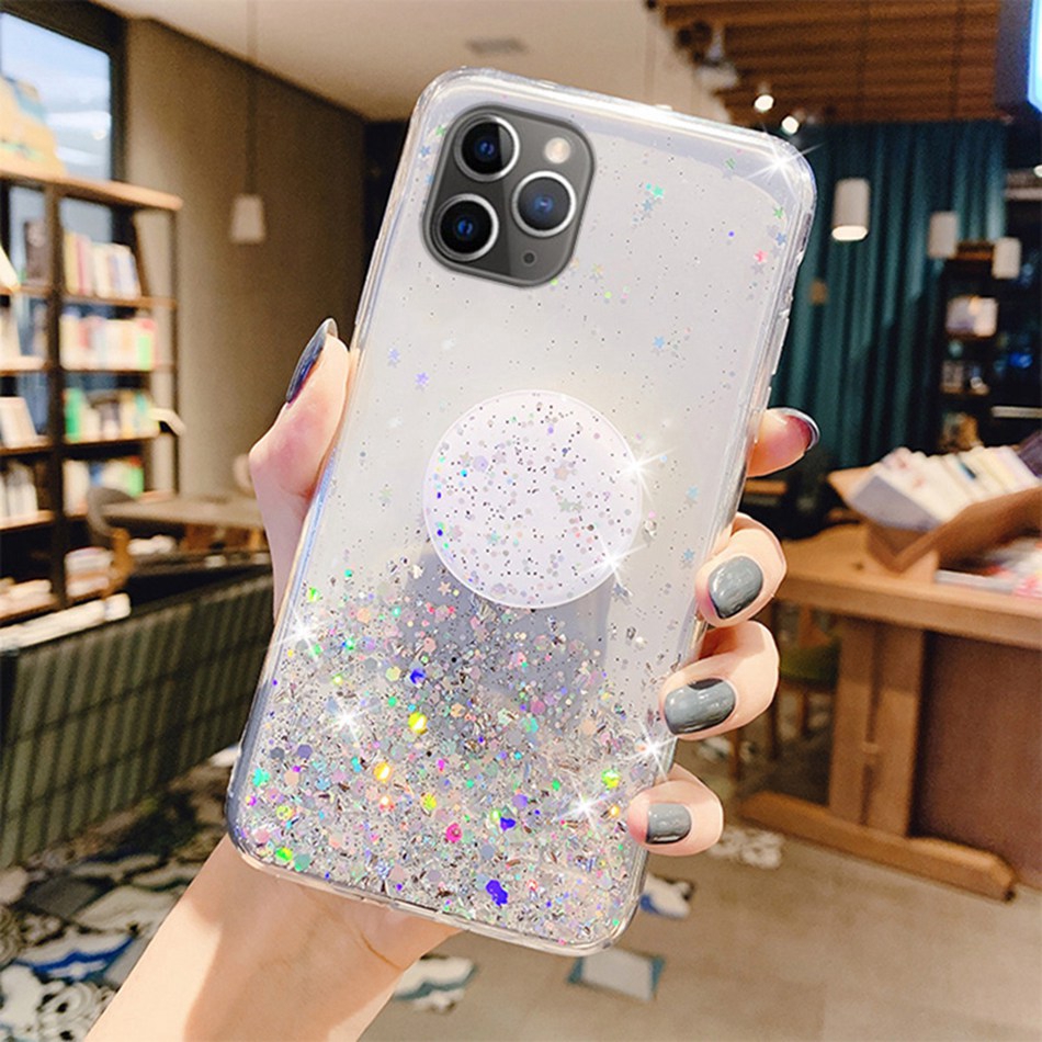 Ốp điện thoại trang trí kim tuyến có giá đỡ cho Huawei P40 Pro Lite P30 Lite P30 Pro P20 Lite P20 Pro P10 Plus P9 Plus