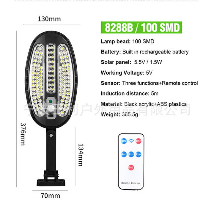 Đèn năng lượng mặt trời sân vườn có điều khiển 100 Cob led cảm biến ánh sáng, đèn đường năng lượng mặt trời