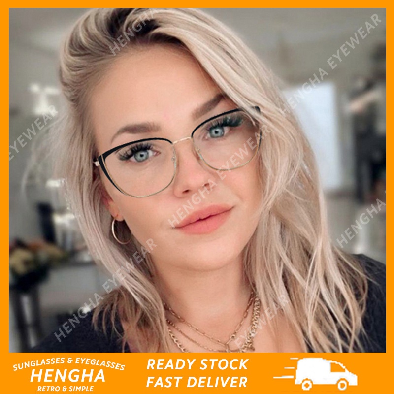 Mắt Kính Gọng Kim Loại Hình Mắt Mèo Chống Ánh Sáng Xanh Thời Trang Retro Phương Tây Cho Nữ