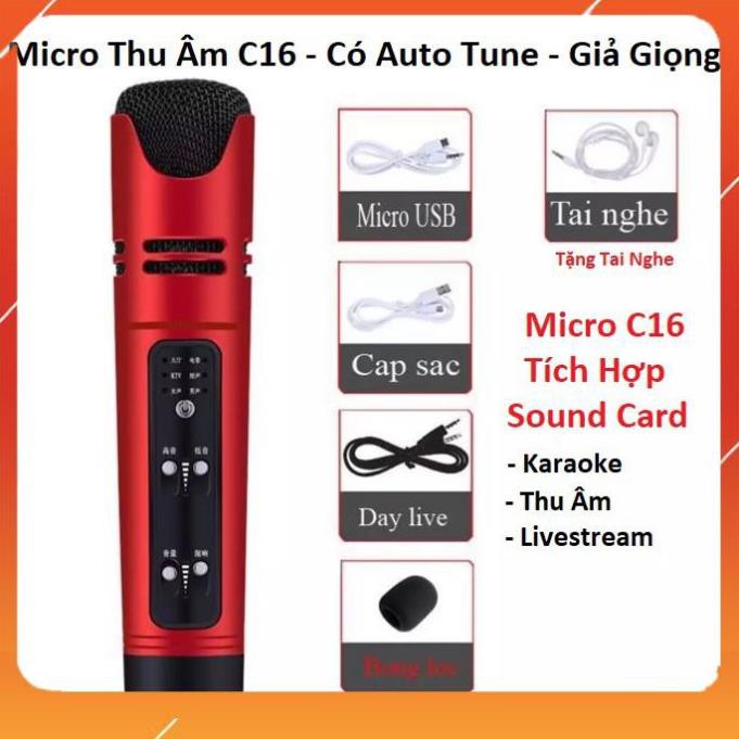 ✅GIÁ RẺ✅  Bộ micro livestream thu âm hát karaoke C16, Tích Hợp Soundcard - Chữ tiếng Anh, 6 Chế Độ Âm Thanh - Chính hãng