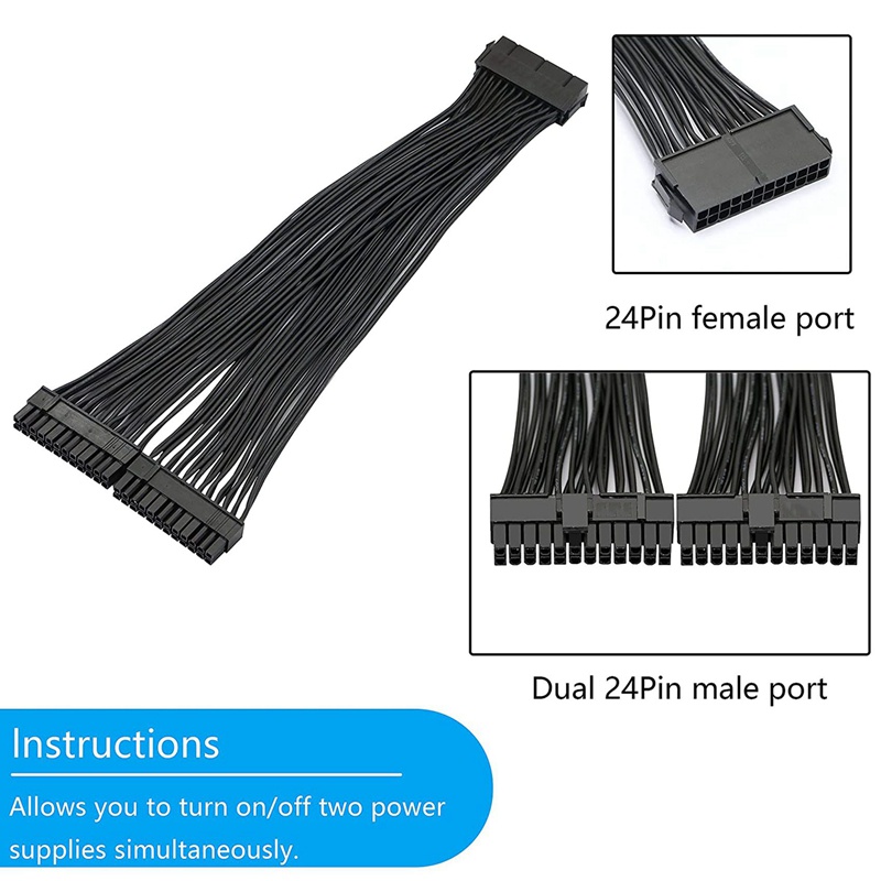 Dây Cáp Chia Nguồn Kép PSU Kép 24-Pin ATX Motoard 24Pin  Cho ATX Motoard