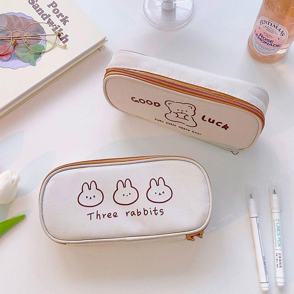 Túi Đựng Bút Bằng Vải Canvas Thiết Kế Hình Gấu Hoạt Hình Dễ Thương Ốp