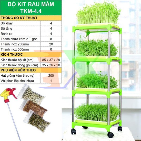 Bộ kit Khay trồng rau mầm thủy canh, khay trồng rau mầm xếp tầng (tặng kèm hạt giống, vòi xịt nước)