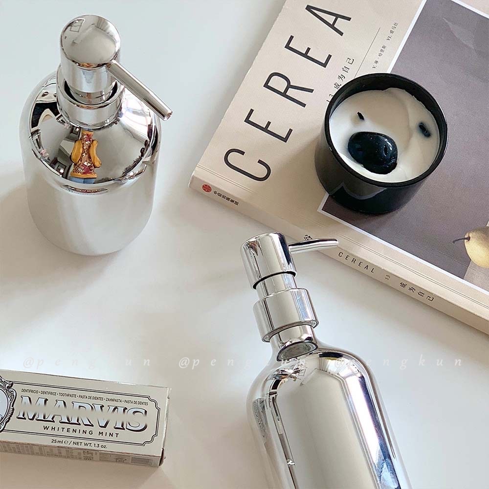Bình xịt nước rửa tay bằng nhựa mạ điện màu bạc đơn giản phong cách Ins Bắc Âu cho phòng tắm