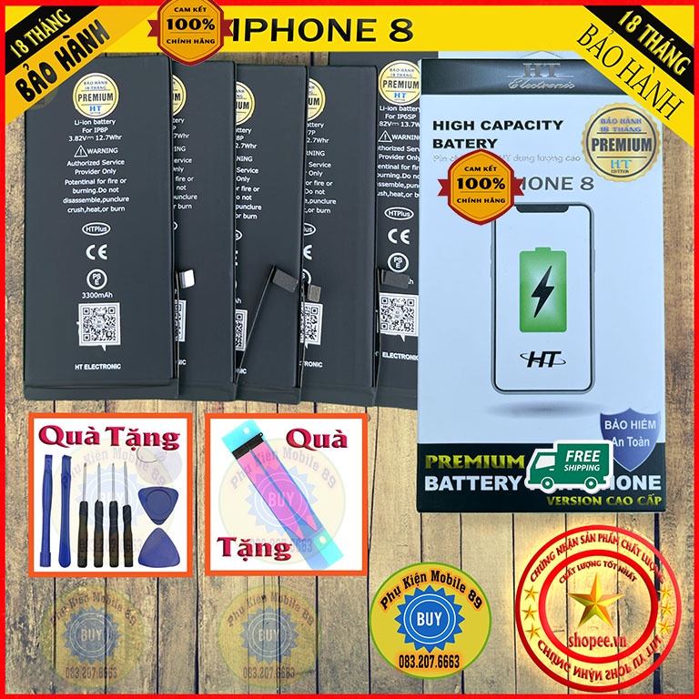 Pin ĐT táo IP 8 Dung Lượng Cao HT Bản Cao Cấp Premium-Bh 18 THÁNG-HT
