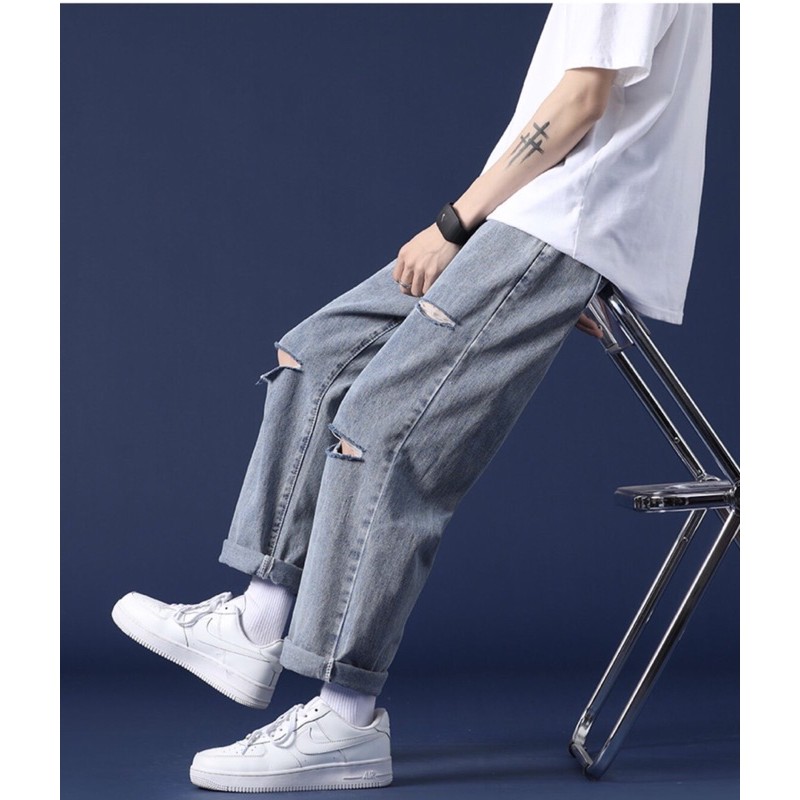 quần bò jean baggy nam rách gối RG-03 ống suông, rộng 20WE style hàn quốc 2021