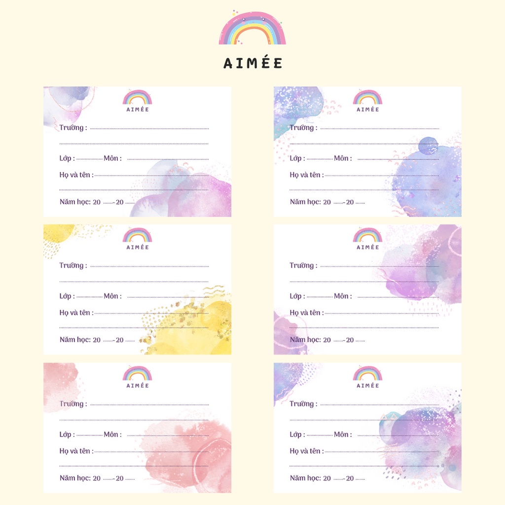 Nhãn vở xinh xắn họa tiết Watercolor  | AIMEE