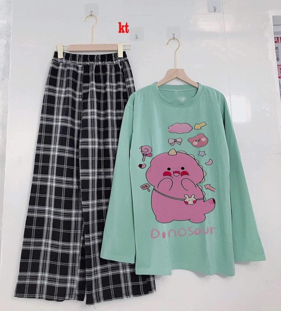 Sét áo khủng Long DINO + quần kẻ đen