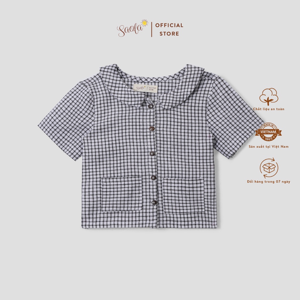 Áo Sơ Mi Cổ Tròn Bâu Lá Sen Tay Ngắn Có Hai Túi Chất Liệu Linen Thoáng Mát - POOCHON TOP - TOL009 - SAOLA KIDS CLOTHING