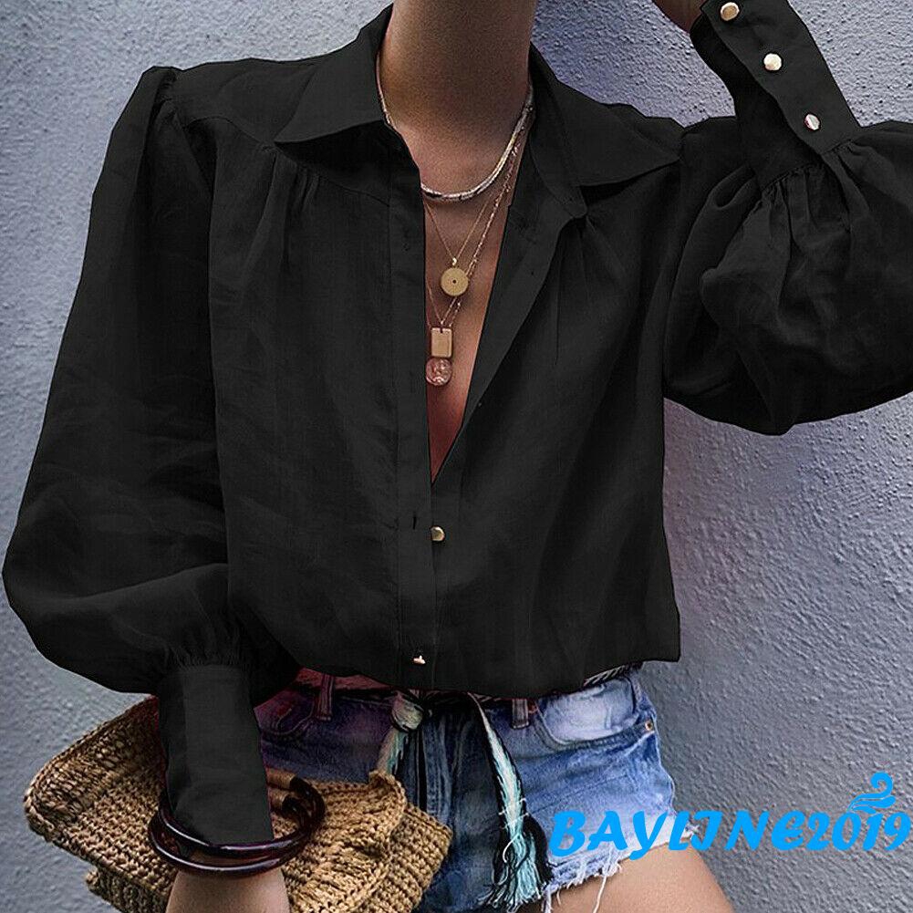 Áo sơ mi tay dài cổ chữ V thời trang gợi cảm cho nữ