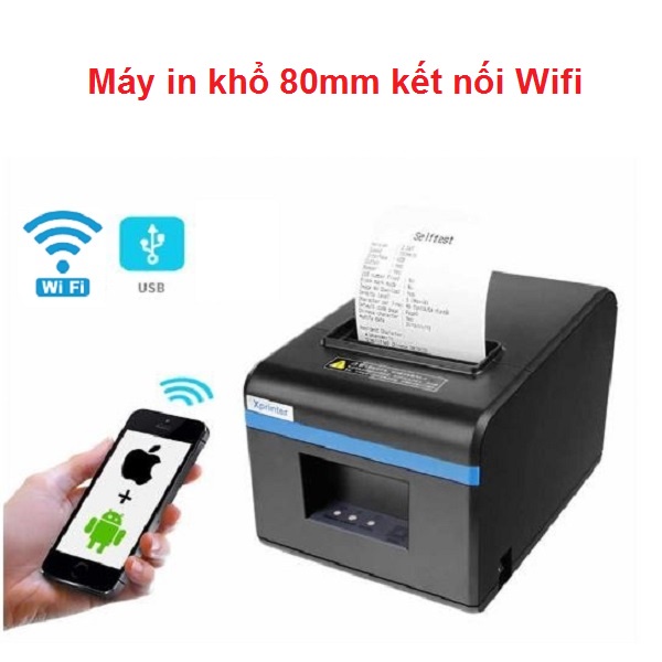 Máy in hóa đơn K80 XP-160W Wifi Bill không dây từ điện thoại & máy tính PC dùng giấy 80mm có cắt giấy tự động