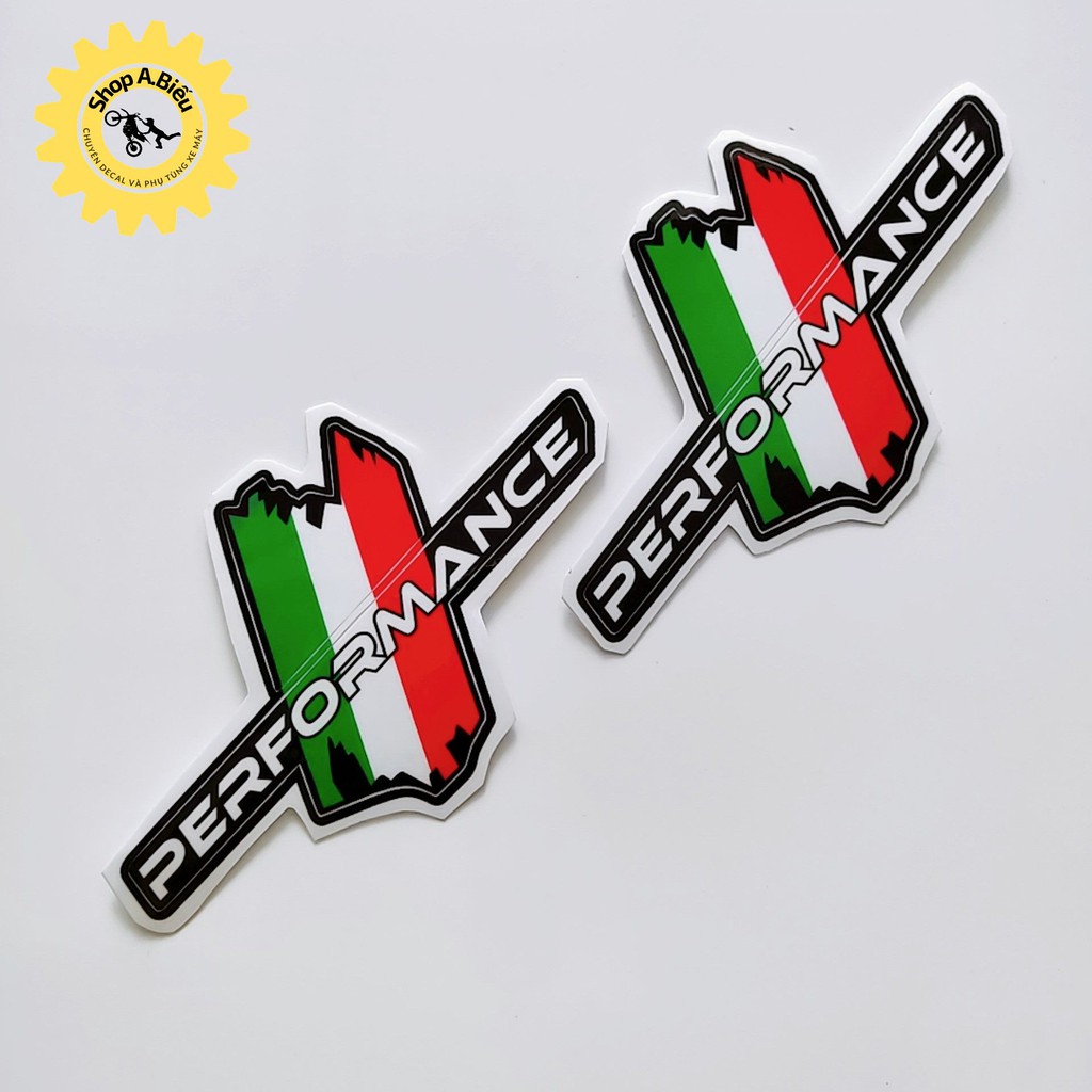Tem decal trang trí hình sọc cờ Ý, Pháp chữ PERFORMANCE