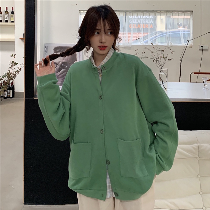 SUXI Áo Hoodie Nữ Tay Dài Dáng Rộng Màu Trơn Thời Trang Mới